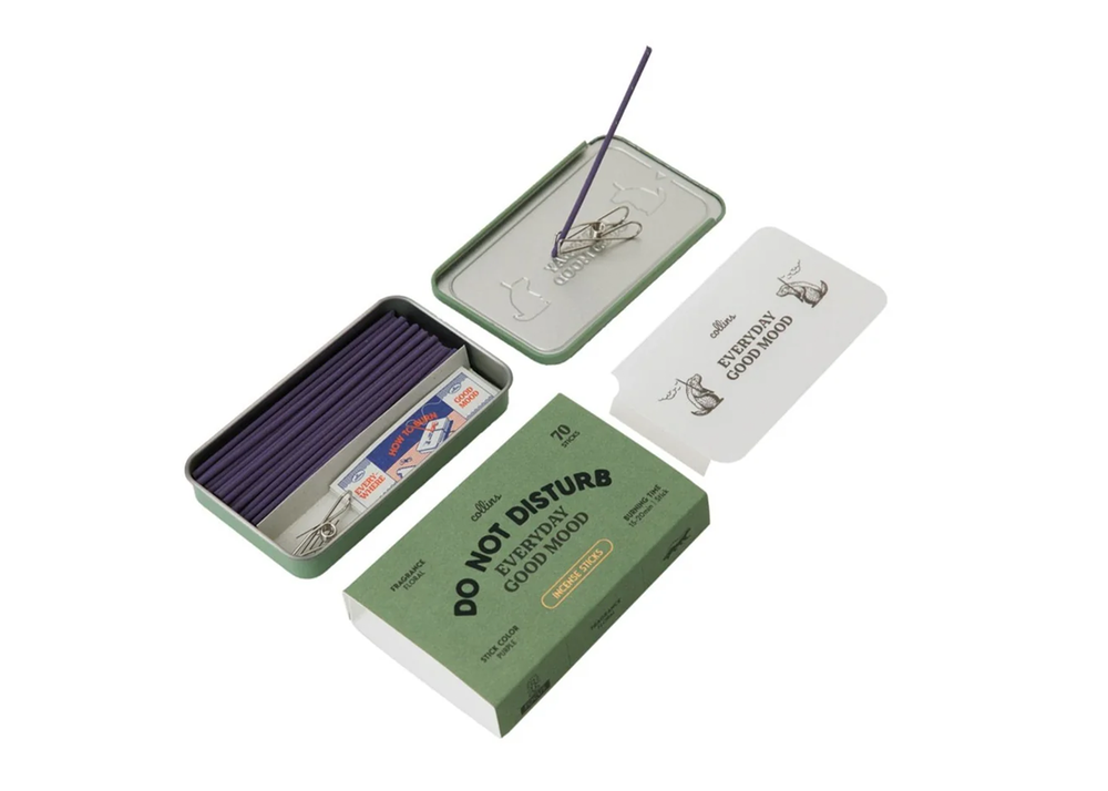 Collins Everyday Good Mood Do Not Disturb Incense Sticks - green tin with lavender floral scent