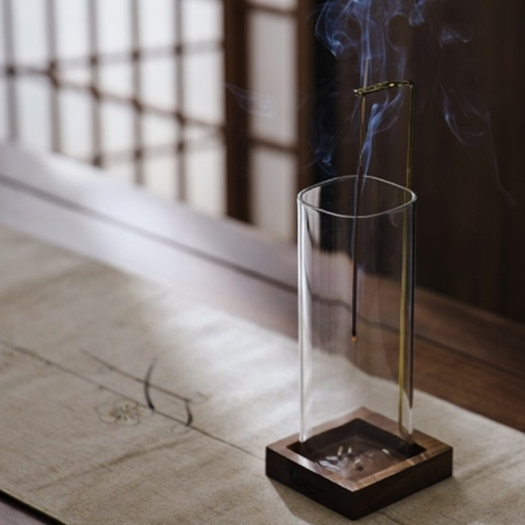 CEREMONY Wooden Incense Holder with Glass Ash Catcher