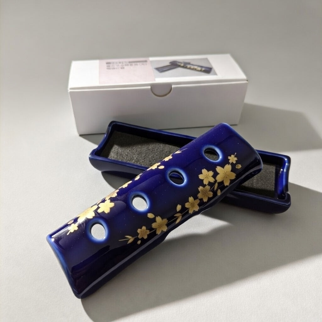 Reclining incense tray (large), cherry blossoms in lapis lazuli