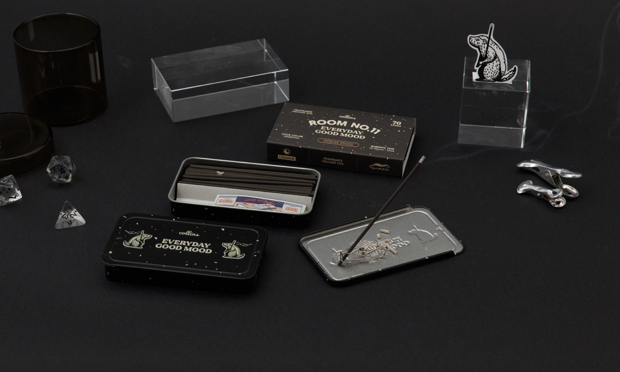 Collins Everyday Good Mood Room No. 11 Incense Sticks - black tin with woody citrus scent